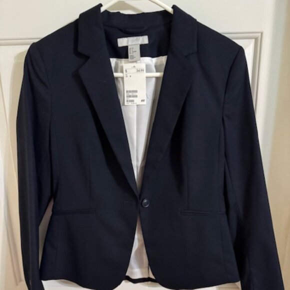 H&M Jackets & Blazers - H&M Single-Breasted Fitted Notched Lapel White Lining Navy Blazer Sz 8